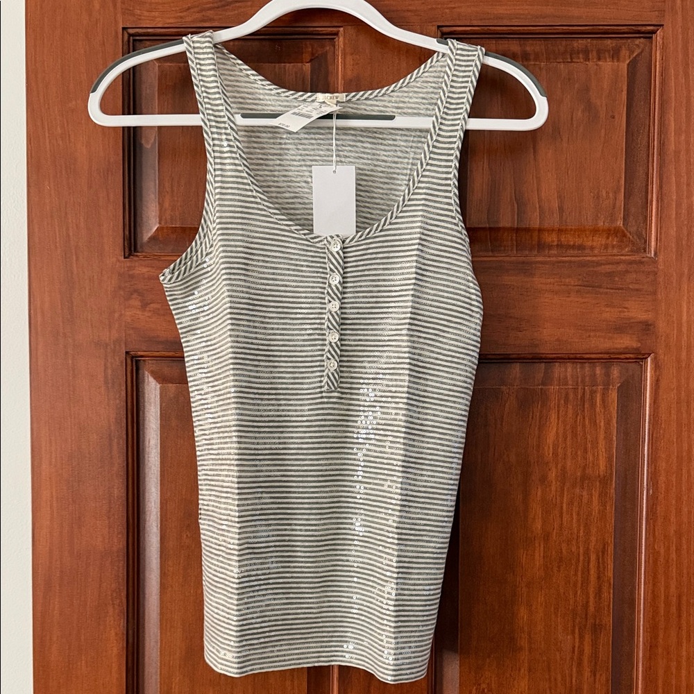 J. Crew Gray and White Striped Tank Top